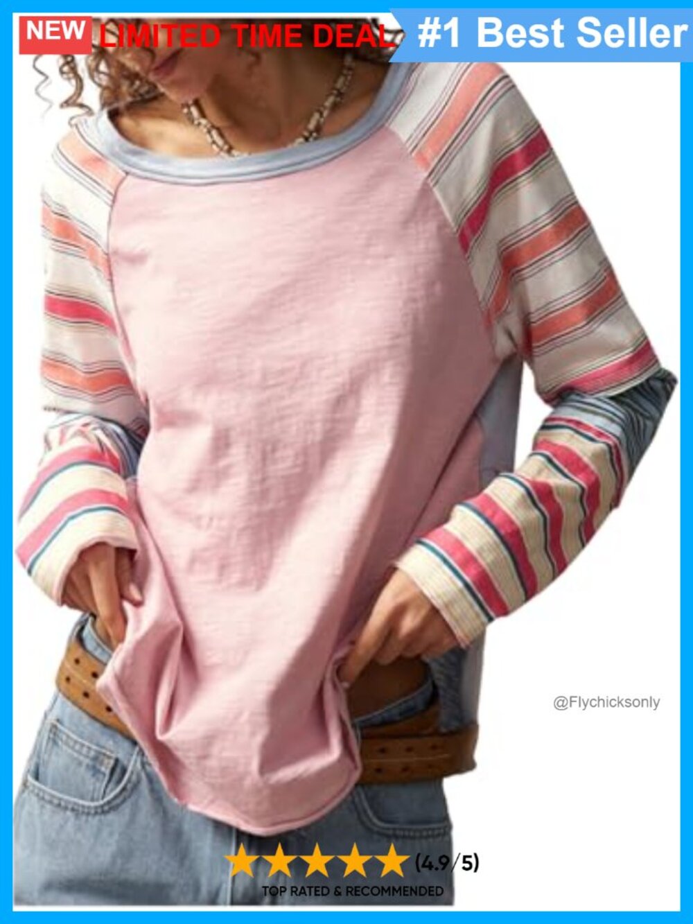 WDIRARA Women's Striped Raglan Long Sleeve T-Shirt Loose Fit Casual Top
